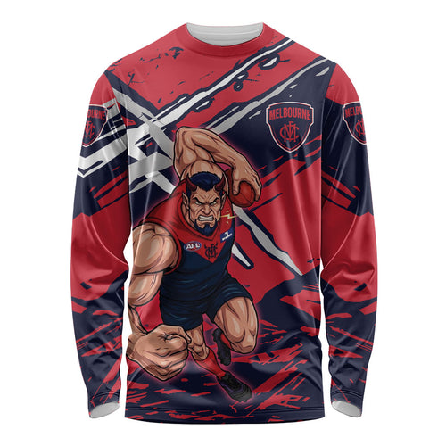 Melbourne Football Club Long Sleeve Shirt Demons Muscular Mascot Graphic - Abstract Paint Splatter Art