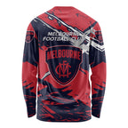 Melbourne Football Club Long Sleeve Shirt Demons Muscular Mascot Graphic - Abstract Paint Splatter Art