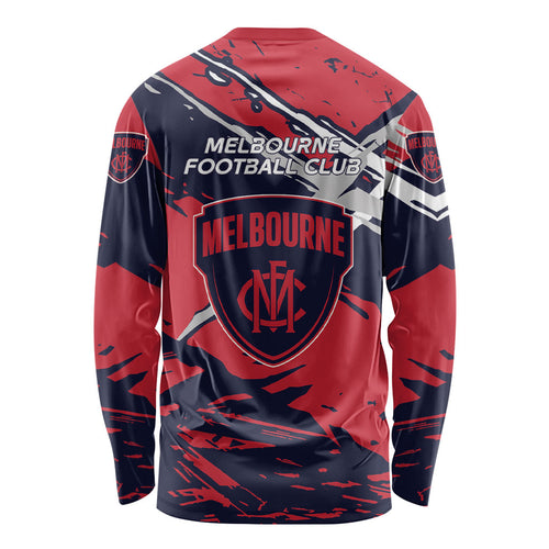 Melbourne Football Club Long Sleeve Shirt Demons Muscular Mascot Graphic - Abstract Paint Splatter Art