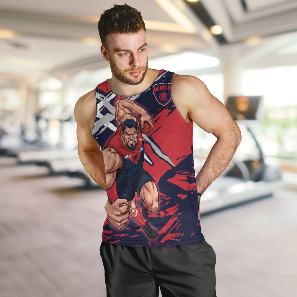 Melbourne Football Club Men Tank Top Demons Muscular Mascot Graphic - Abstract Paint Splatter Art