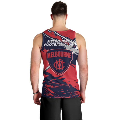Melbourne Football Club Men Tank Top Demons Muscular Mascot Graphic - Abstract Paint Splatter Art