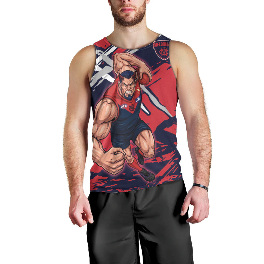 Melbourne Football Club Men Tank Top Demons Muscular Mascot Graphic - Abstract Paint Splatter Art