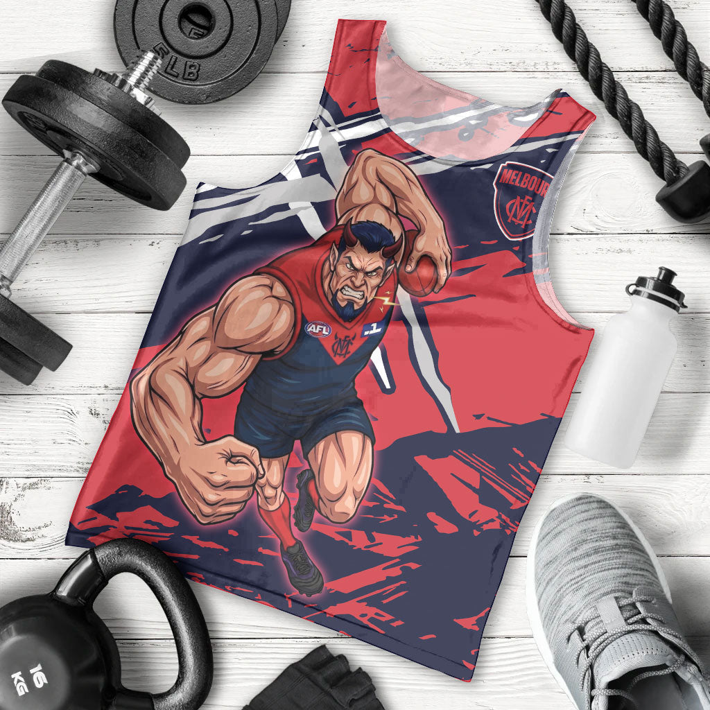 Melbourne Football Club Men Tank Top Demons Muscular Mascot Graphic - Abstract Paint Splatter Art