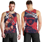 Melbourne Football Club Men Tank Top Demons Muscular Mascot Graphic - Abstract Paint Splatter Art