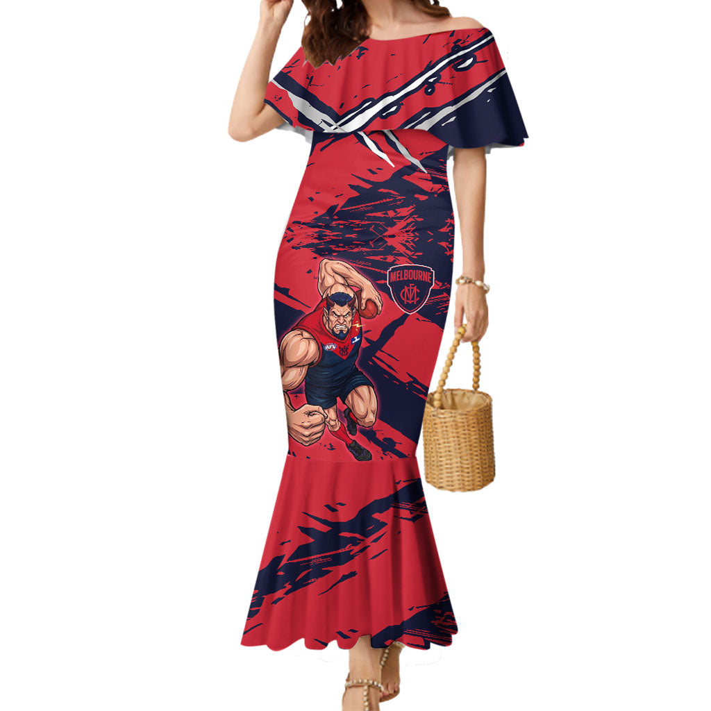 Melbourne Football Club Mermaid Dress Demons Muscular Mascot Graphic - Abstract Paint Splatter Art
