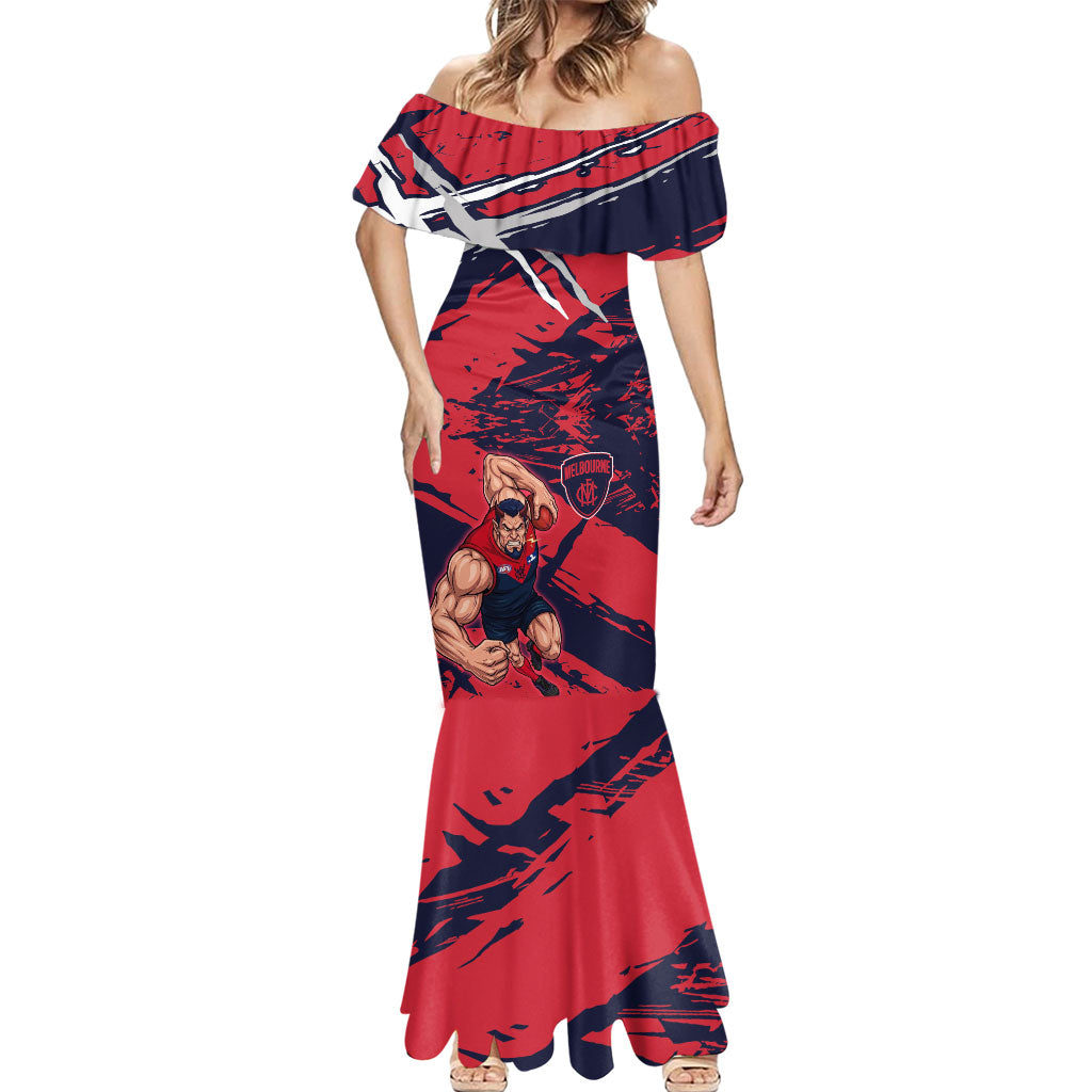 Melbourne Football Club Mermaid Dress Demons Muscular Mascot Graphic - Abstract Paint Splatter Art