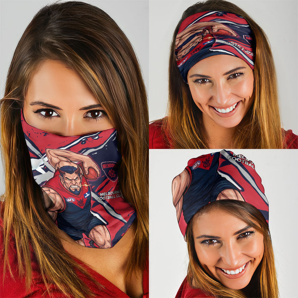 Melbourne Football Club Neck Gaiter Demons Muscular Mascot Graphic - Abstract Paint Splatter Art