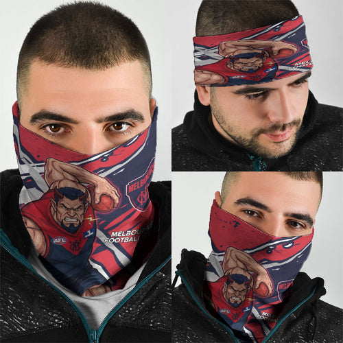 Melbourne Football Club Neck Gaiter Demons Muscular Mascot Graphic - Abstract Paint Splatter Art