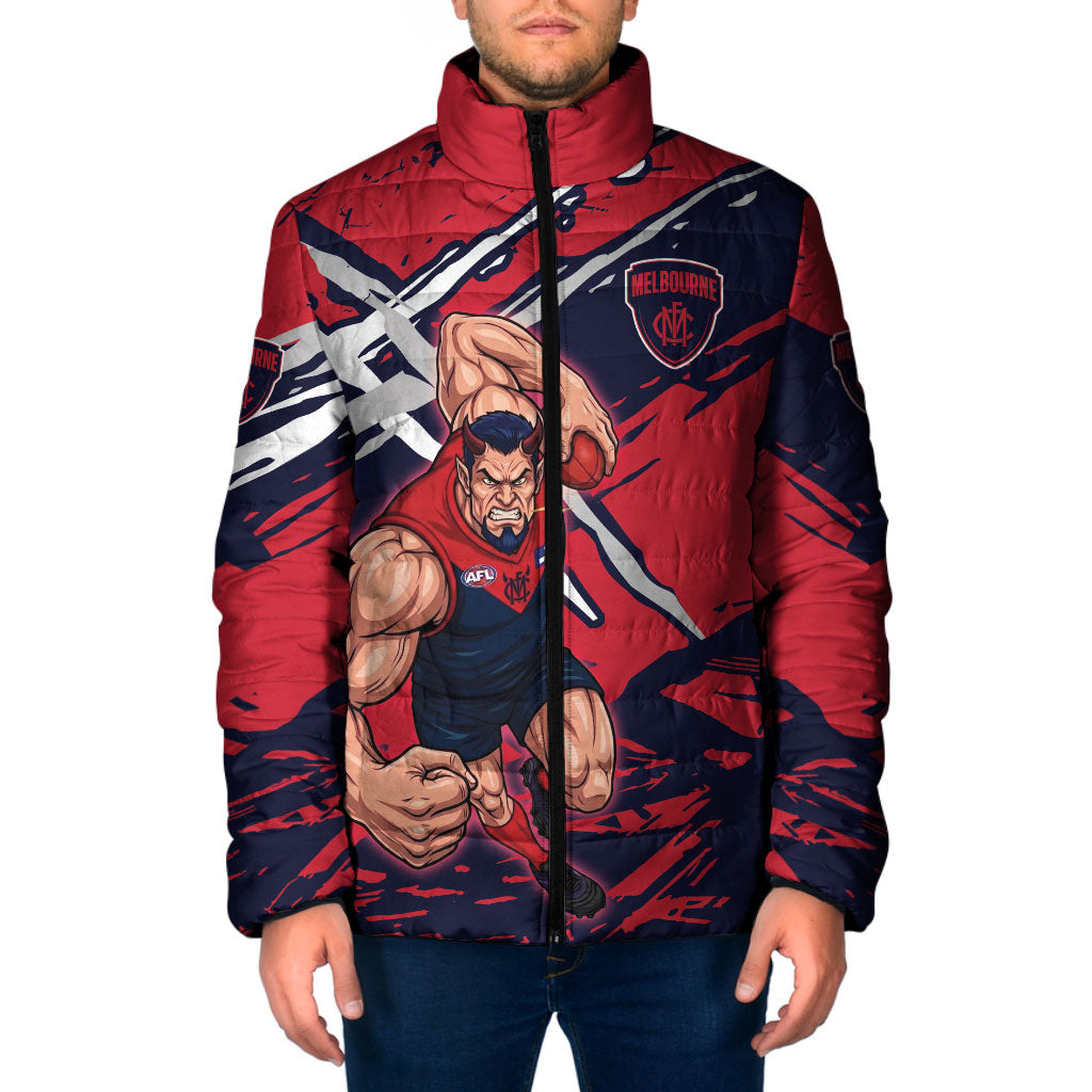 Melbourne Football Club Padded Jacket Demons Muscular Mascot Graphic - Abstract Paint Splatter Art