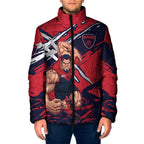 Melbourne Football Club Padded Jacket Demons Muscular Mascot Graphic - Abstract Paint Splatter Art