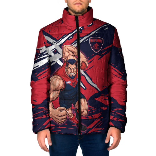 Melbourne Football Club Padded Jacket Demons Muscular Mascot Graphic - Abstract Paint Splatter Art