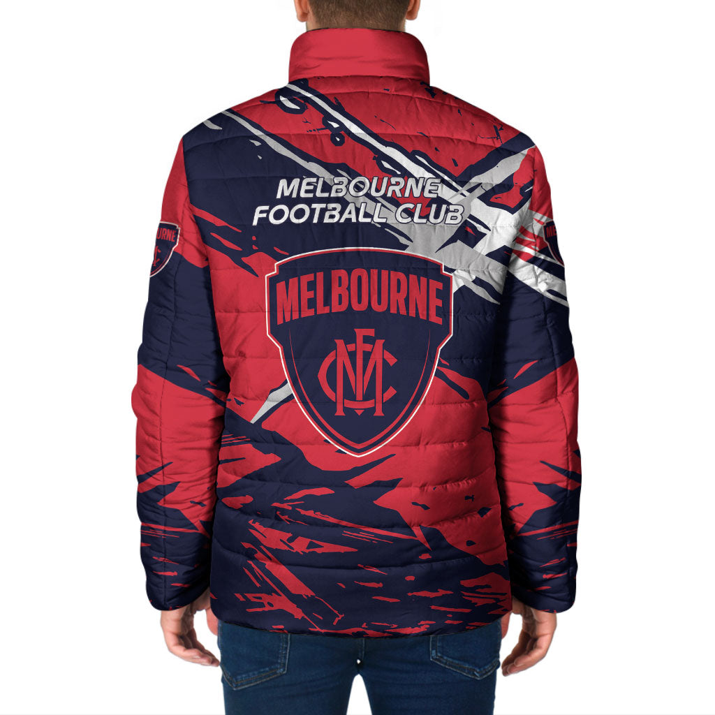 Melbourne Football Club Padded Jacket Demons Muscular Mascot Graphic - Abstract Paint Splatter Art