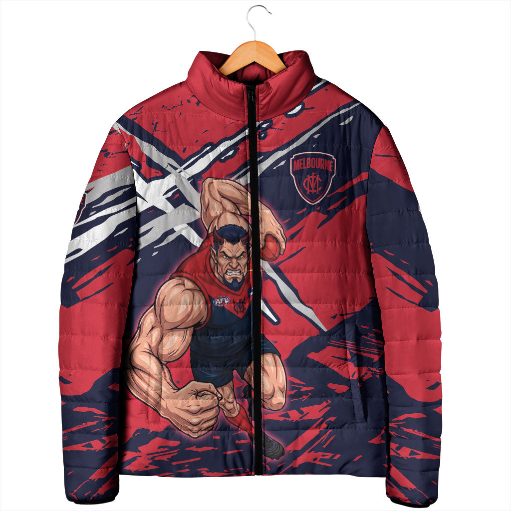 Melbourne Football Club Padded Jacket Demons Muscular Mascot Graphic - Abstract Paint Splatter Art