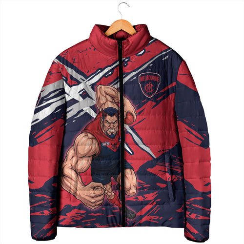 Melbourne Football Club Padded Jacket Demons Muscular Mascot Graphic - Abstract Paint Splatter Art