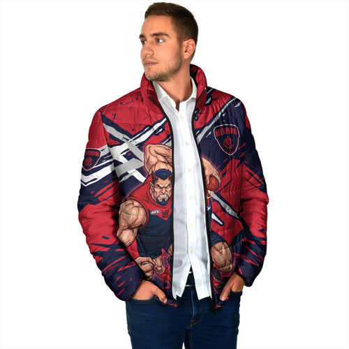 Melbourne Football Club Padded Jacket Demons Muscular Mascot Graphic - Abstract Paint Splatter Art