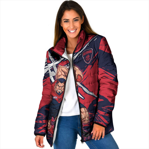 Melbourne Football Club Padded Jacket Demons Muscular Mascot Graphic - Abstract Paint Splatter Art