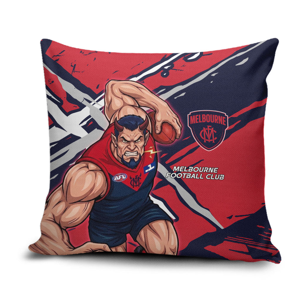 Melbourne Football Club Pillow Cover Demons Muscular Mascot Graphic - Abstract Paint Splatter Art
