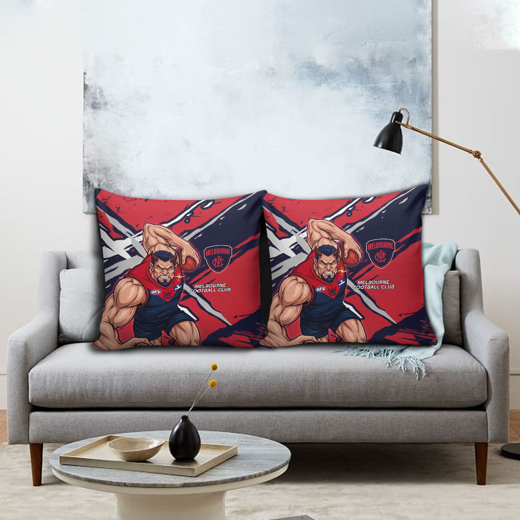Melbourne Football Club Pillow Cover Demons Muscular Mascot Graphic - Abstract Paint Splatter Art