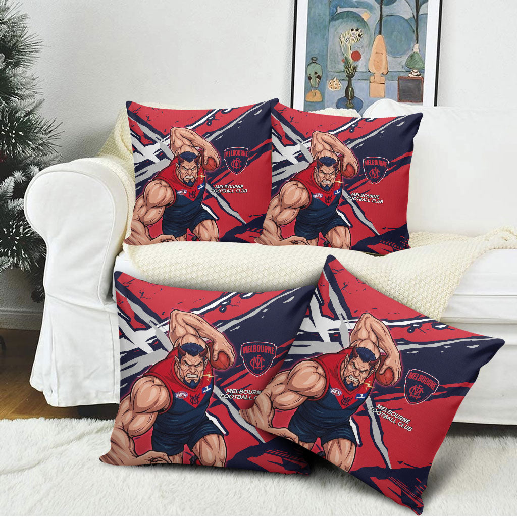 Melbourne Football Club Pillow Cover Demons Muscular Mascot Graphic - Abstract Paint Splatter Art