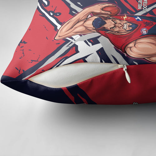 Melbourne Football Club Pillow Cover Demons Muscular Mascot Graphic - Abstract Paint Splatter Art