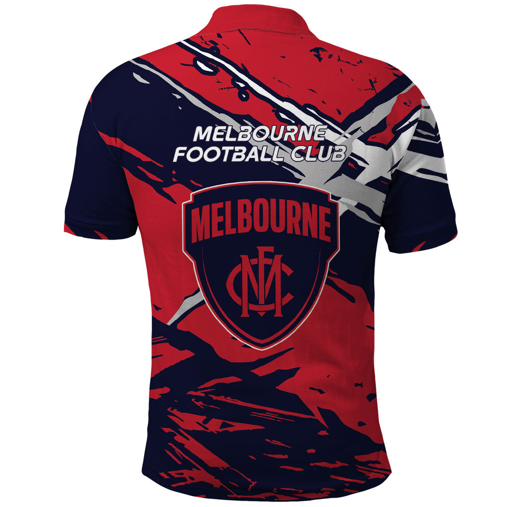 Melbourne Football Club Polo Shirt Demons Muscular Mascot Graphic - Abstract Paint Splatter Art