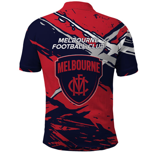 Melbourne Football Club Polo Shirt Demons Muscular Mascot Graphic - Abstract Paint Splatter Art