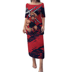 Melbourne Football Club Puletasi Demons Muscular Mascot Graphic - Abstract Paint Splatter Art
