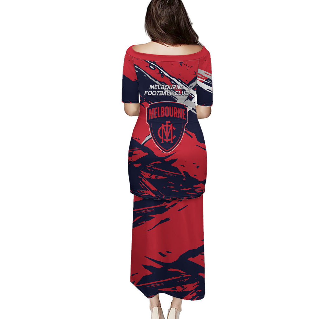 Melbourne Football Club Puletasi Demons Muscular Mascot Graphic - Abstract Paint Splatter Art