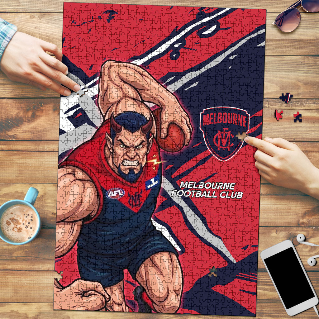 Melbourne Football Club Puzzle Demons Muscular Mascot Graphic - Abstract Paint Splatter Art