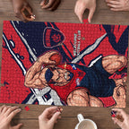 Melbourne Football Club Puzzle Demons Muscular Mascot Graphic - Abstract Paint Splatter Art