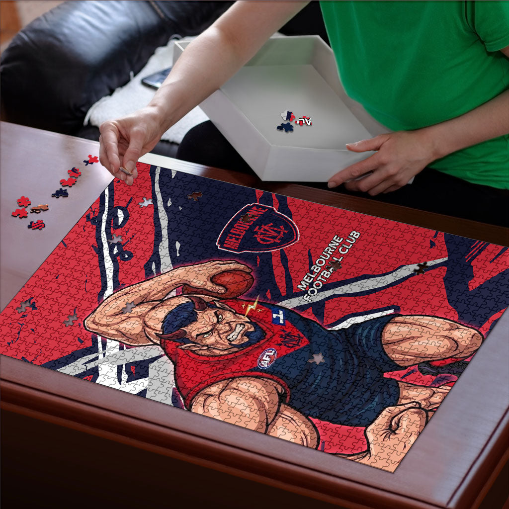 Melbourne Football Club Puzzle Demons Muscular Mascot Graphic - Abstract Paint Splatter Art
