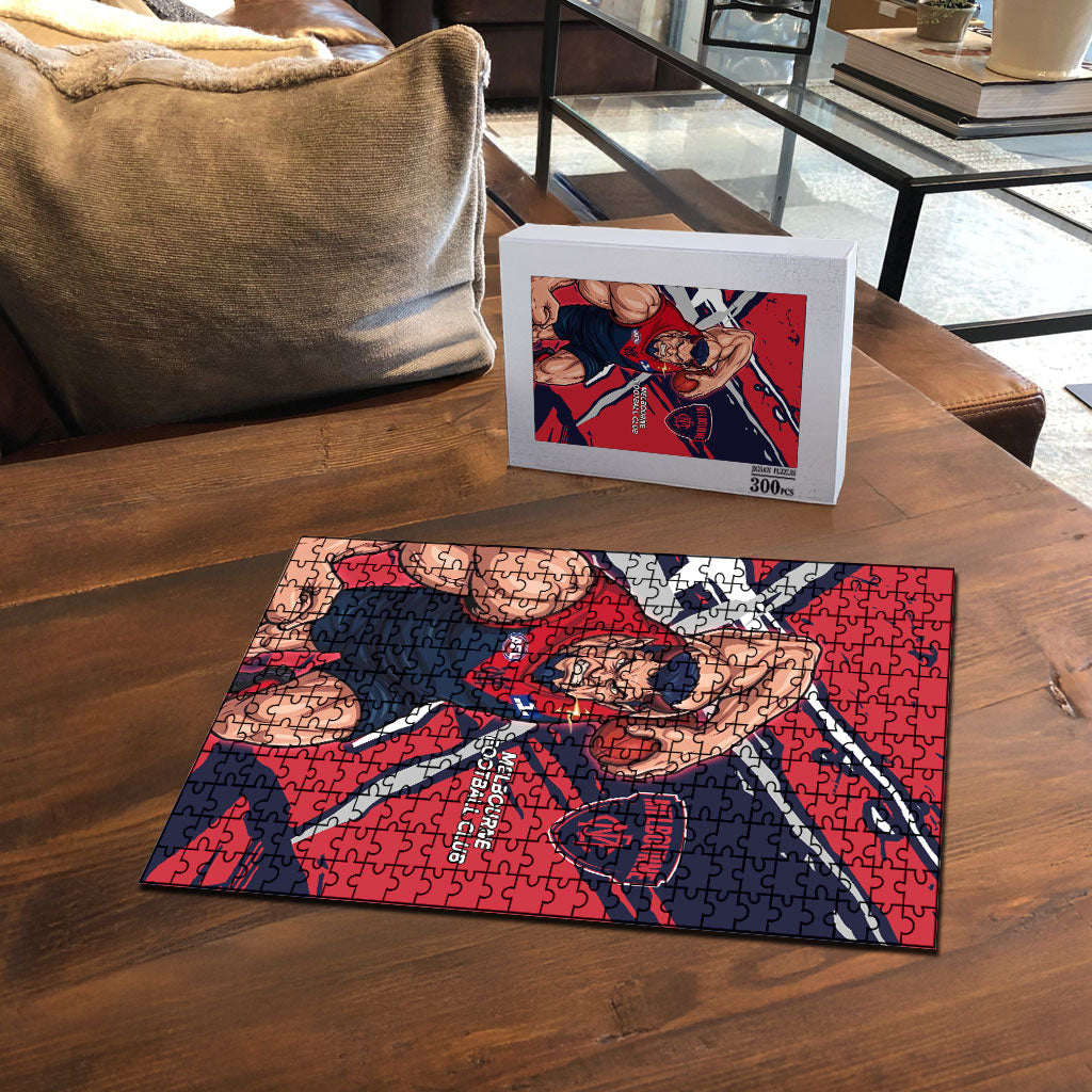 Melbourne Football Club Puzzle Demons Muscular Mascot Graphic - Abstract Paint Splatter Art