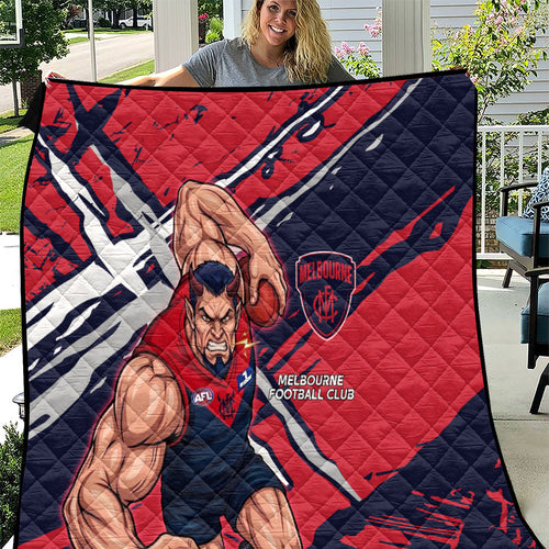 Melbourne Football Club Quilt Demons Muscular Mascot Graphic - Abstract Paint Splatter Art