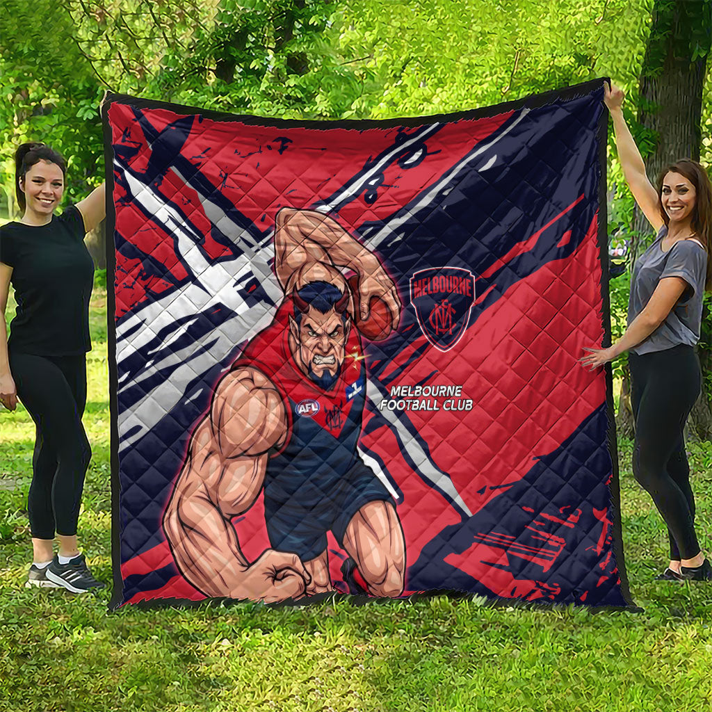 Melbourne Football Club Quilt Demons Muscular Mascot Graphic - Abstract Paint Splatter Art