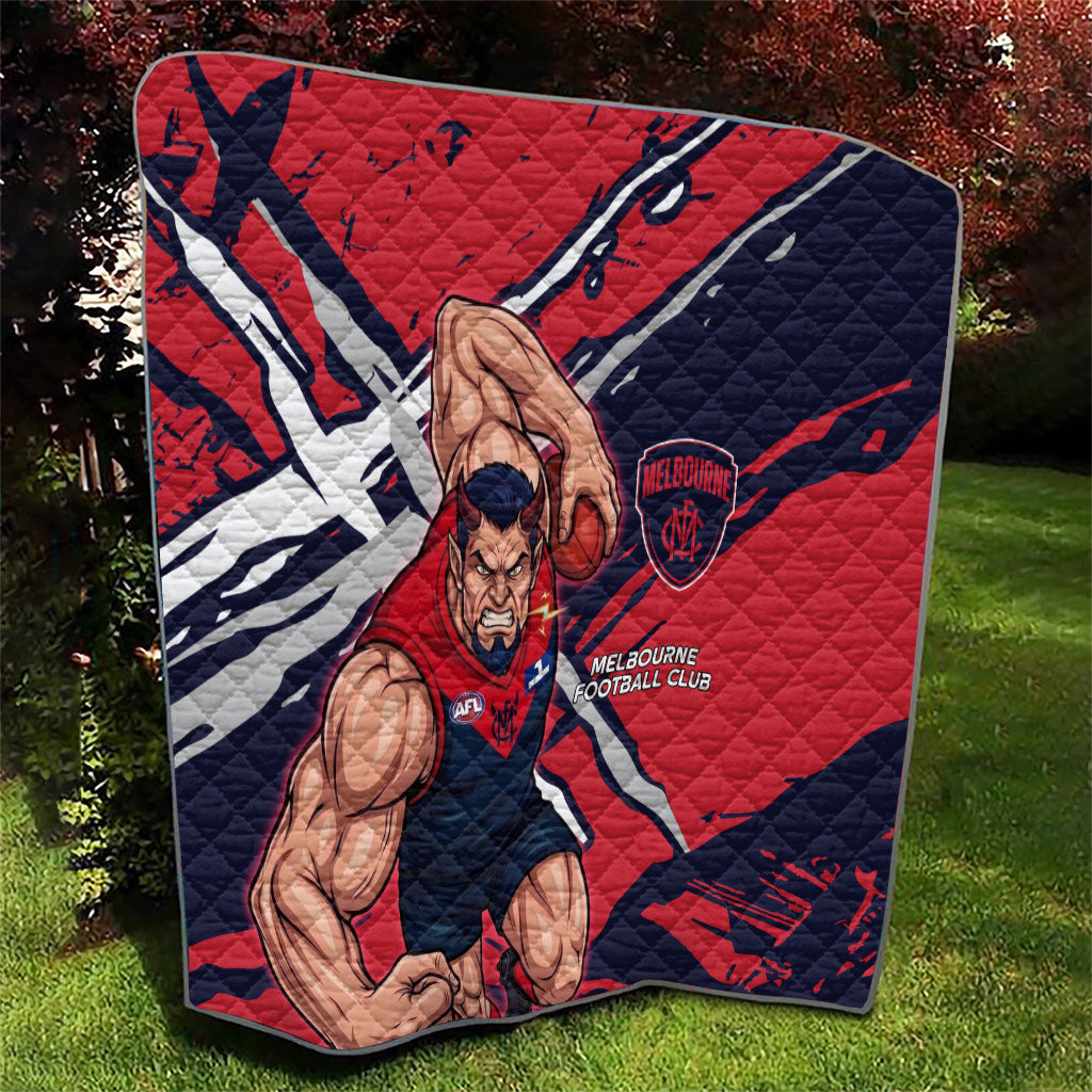 Melbourne Football Club Quilt Demons Muscular Mascot Graphic - Abstract Paint Splatter Art