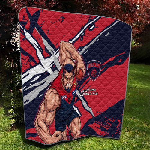 Melbourne Football Club Quilt Demons Muscular Mascot Graphic - Abstract Paint Splatter Art