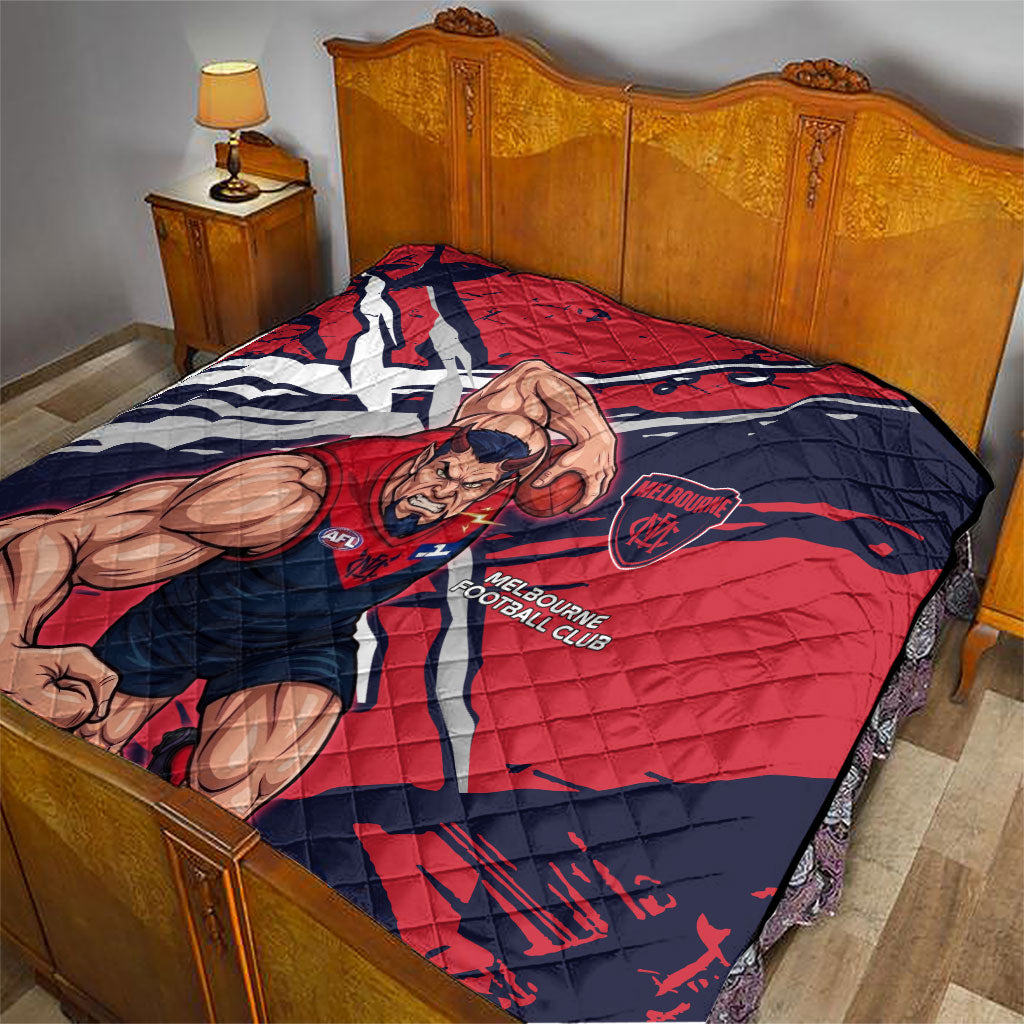 Melbourne Football Club Quilt Demons Muscular Mascot Graphic - Abstract Paint Splatter Art