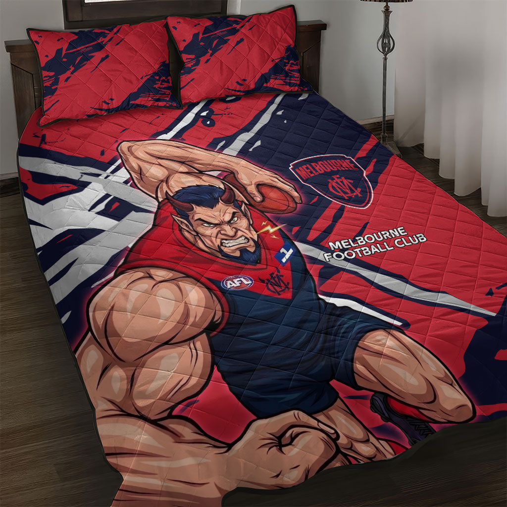 Melbourne Football Club Quilt Bed Set Demons Muscular Mascot Graphic - Abstract Paint Splatter Art