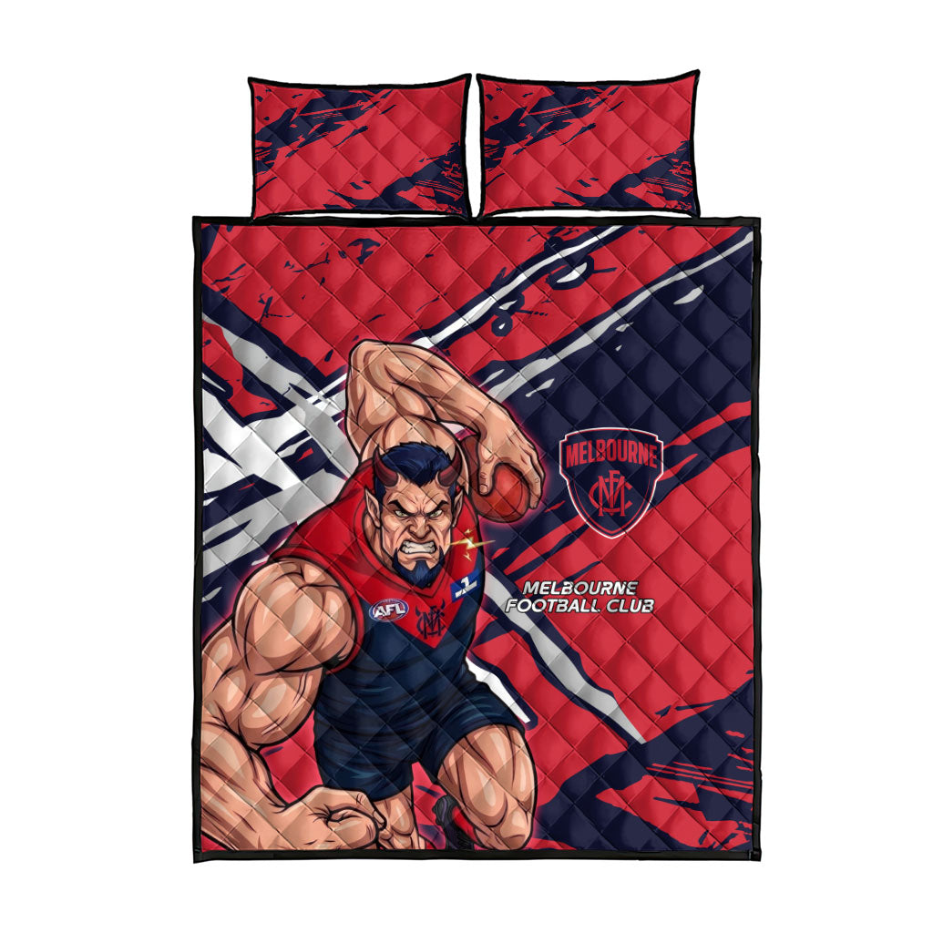Melbourne Football Club Quilt Bed Set Demons Muscular Mascot Graphic - Abstract Paint Splatter Art
