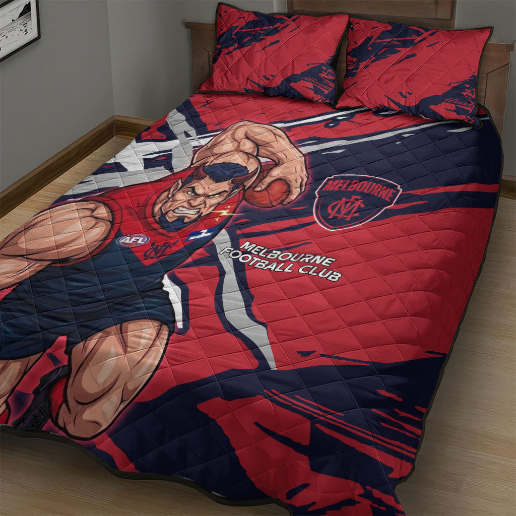 Melbourne Football Club Quilt Bed Set Demons Muscular Mascot Graphic - Abstract Paint Splatter Art