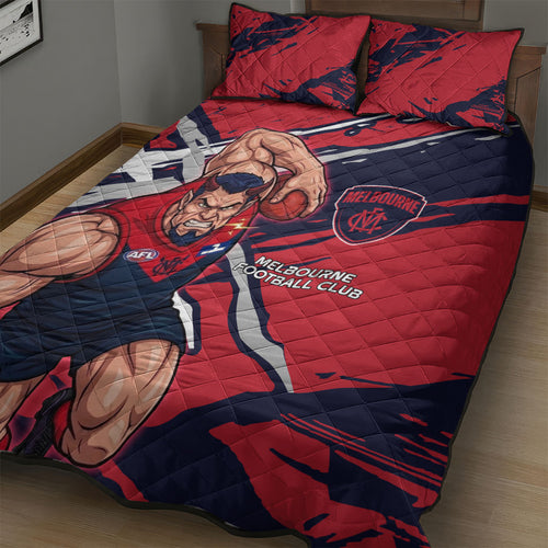 Melbourne Football Club Quilt Bed Set Demons Muscular Mascot Graphic - Abstract Paint Splatter Art