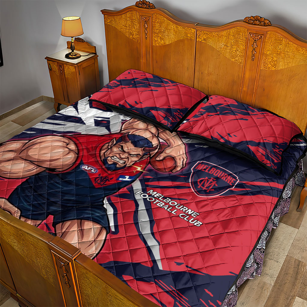 Melbourne Football Club Quilt Bed Set Demons Muscular Mascot Graphic - Abstract Paint Splatter Art