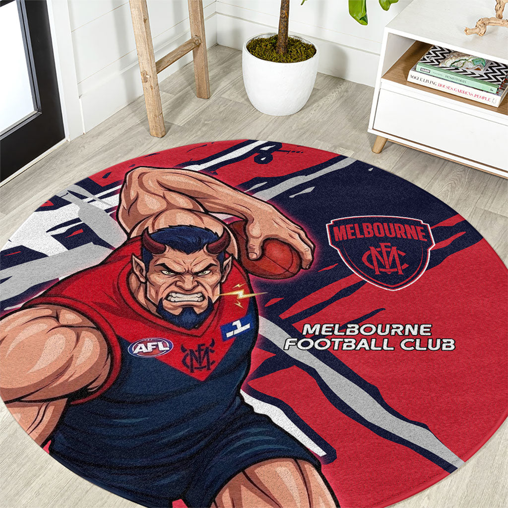 Melbourne Football Club Round Carpet Demons Muscular Mascot Graphic - Abstract Paint Splatter Art