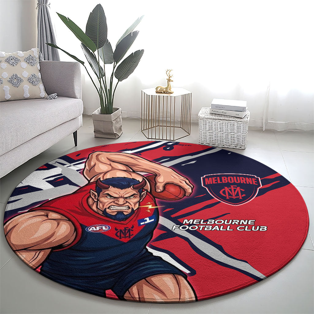 Melbourne Football Club Round Carpet Demons Muscular Mascot Graphic - Abstract Paint Splatter Art