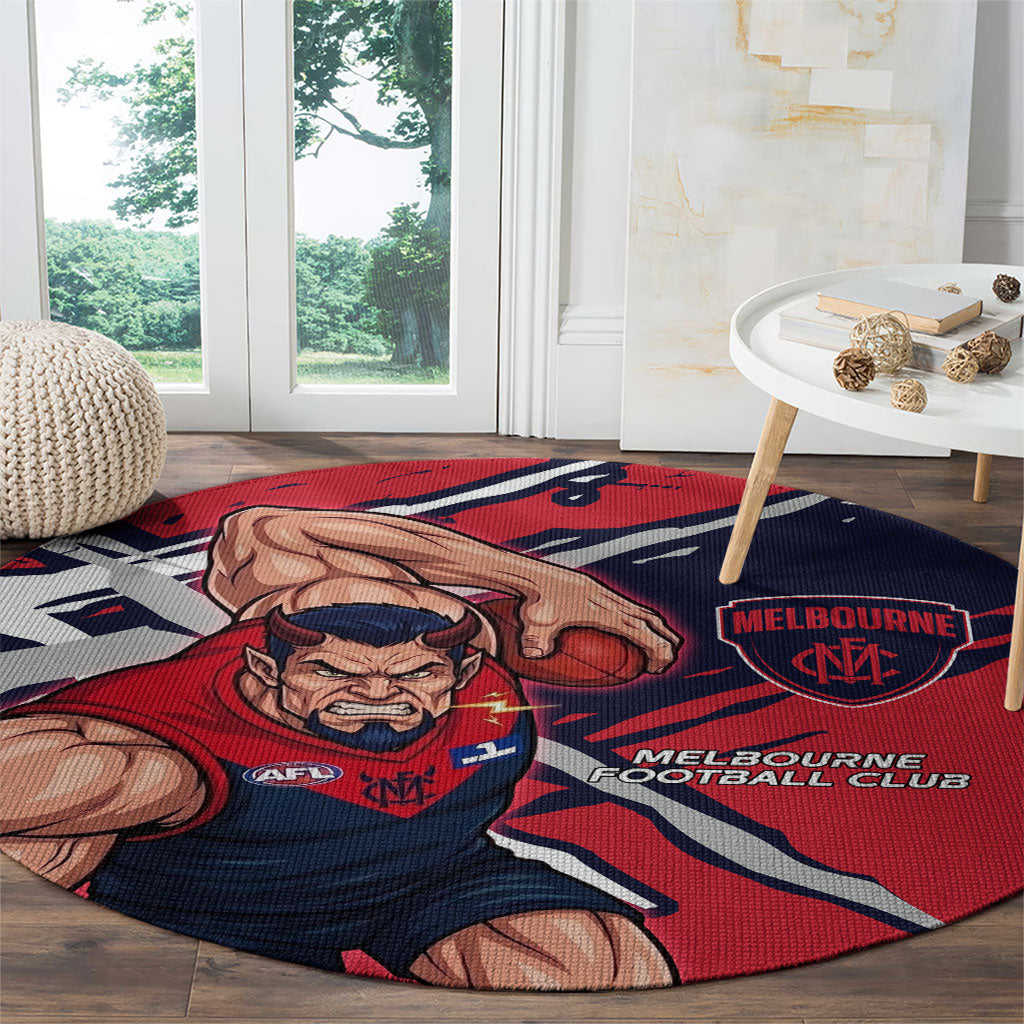 Melbourne Football Club Round Carpet Demons Muscular Mascot Graphic - Abstract Paint Splatter Art
