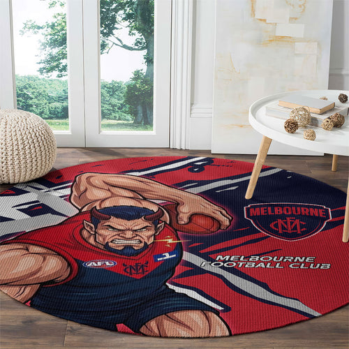Melbourne Football Club Round Carpet Demons Muscular Mascot Graphic - Abstract Paint Splatter Art