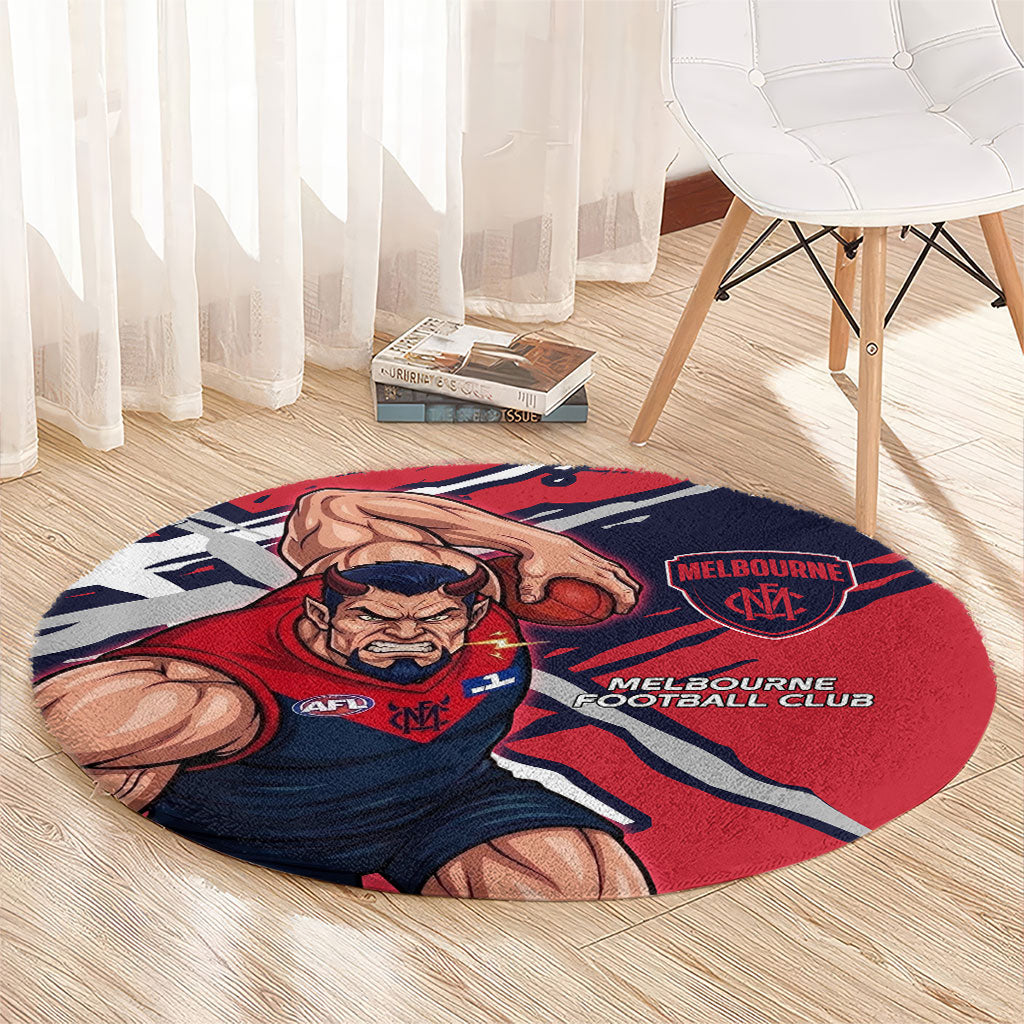 Melbourne Football Club Round Carpet Demons Muscular Mascot Graphic - Abstract Paint Splatter Art