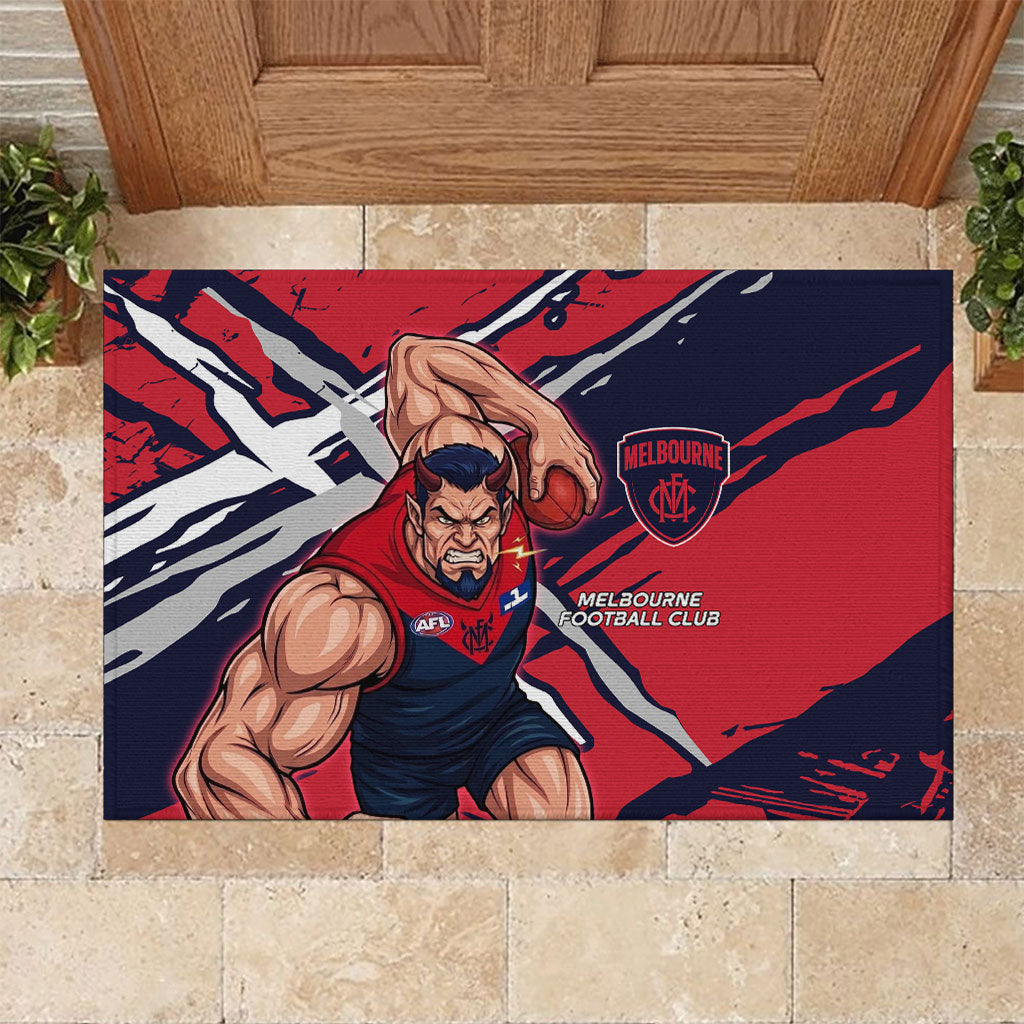 Melbourne Football Club Rubber Doormat Demons Muscular Mascot Graphic - Abstract Paint Splatter Art