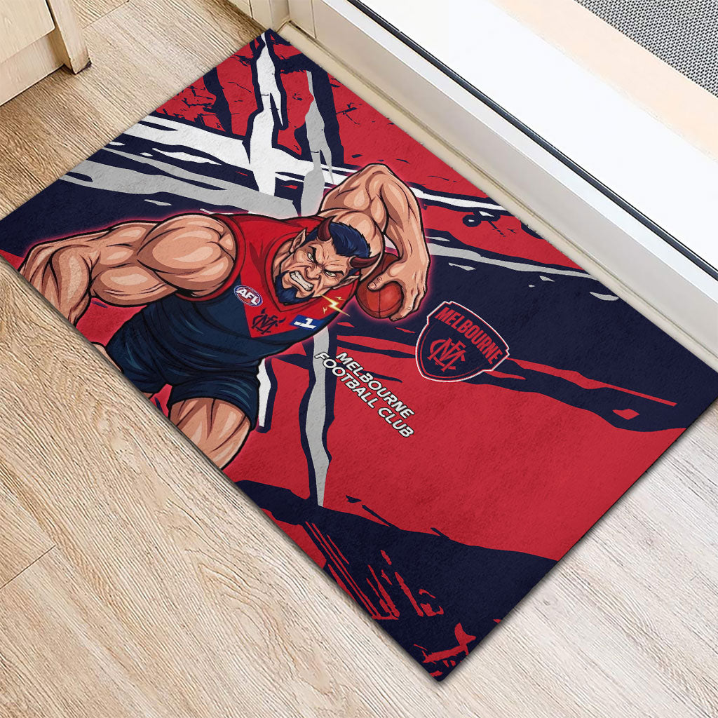 Melbourne Football Club Rubber Doormat Demons Muscular Mascot Graphic - Abstract Paint Splatter Art