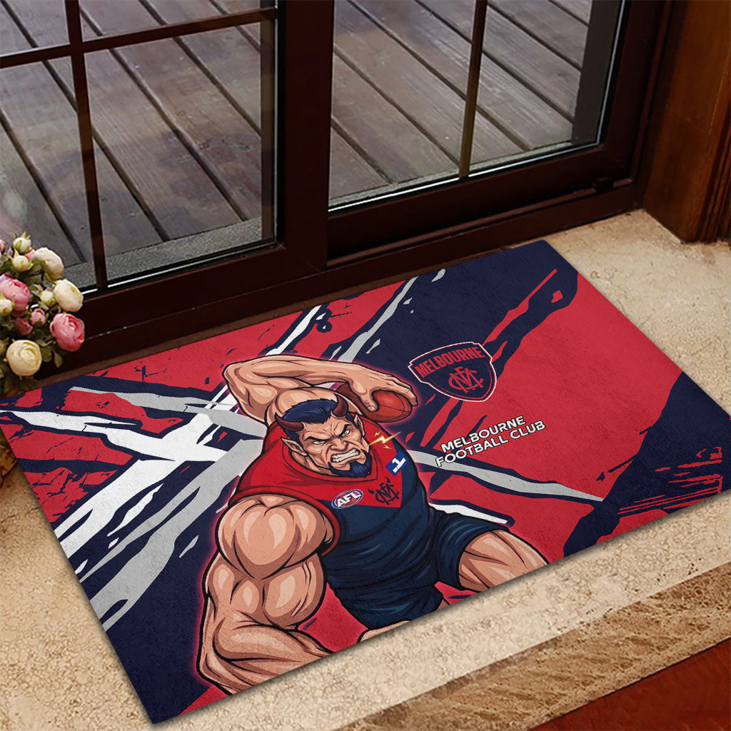 Melbourne Football Club Rubber Doormat Demons Muscular Mascot Graphic - Abstract Paint Splatter Art